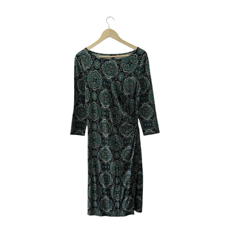 Talbots Medium Dress Paisley Wrap Sheath Dress 3/4 Sleeves Stretch Womens